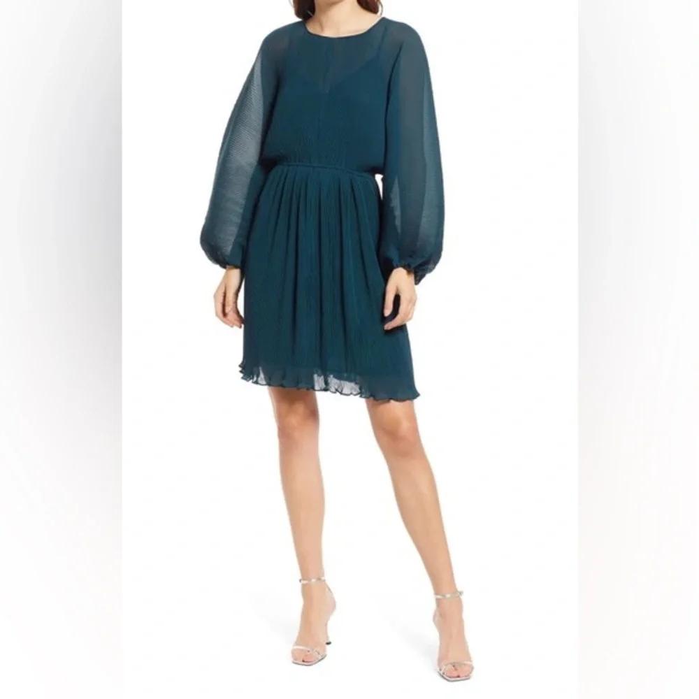 NWT Floret Studios Pleated Long Sleeve Mini Dress